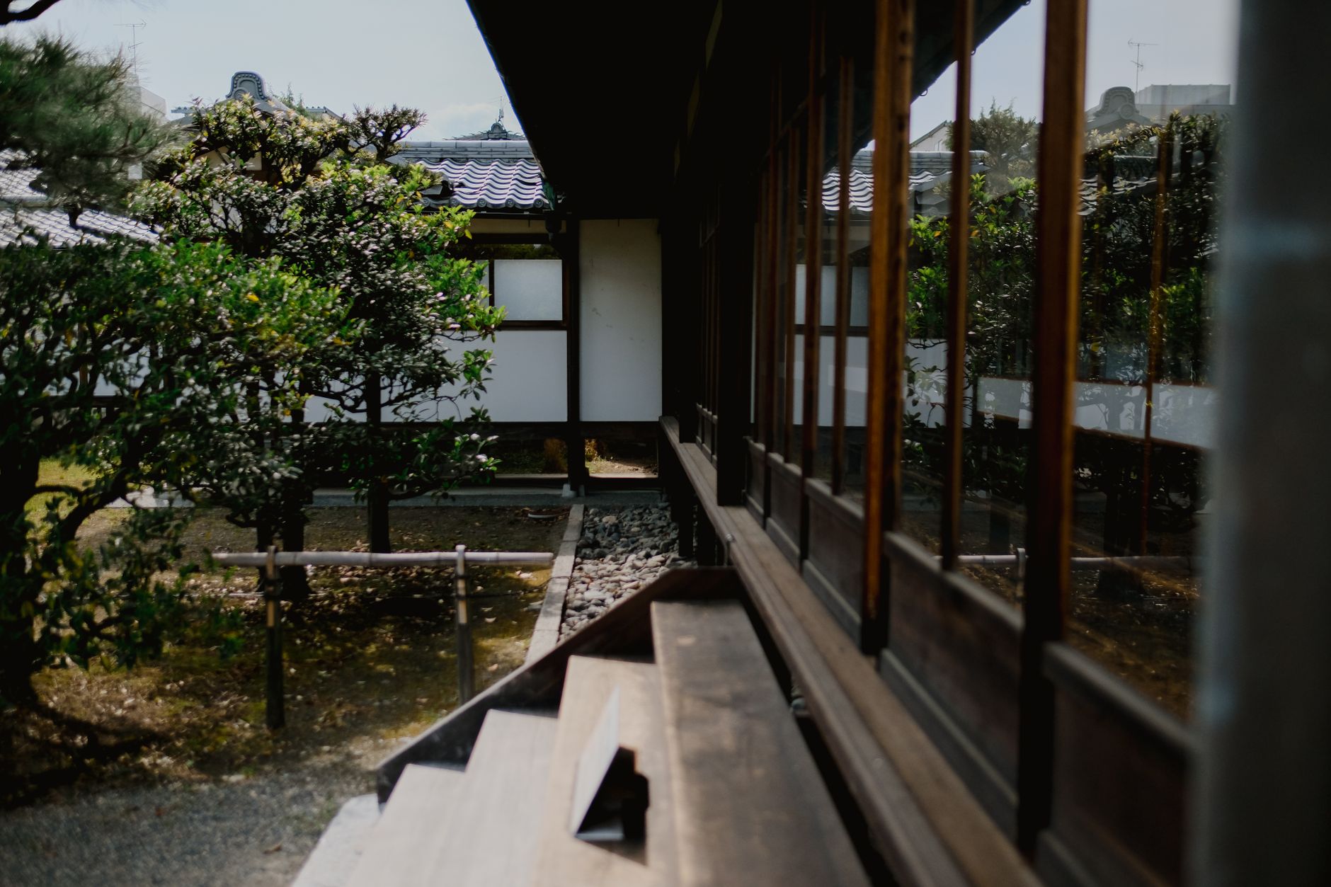 Traditional Kyoto garden and wooden veranda
